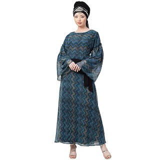 Double layered abaya with Peacock print